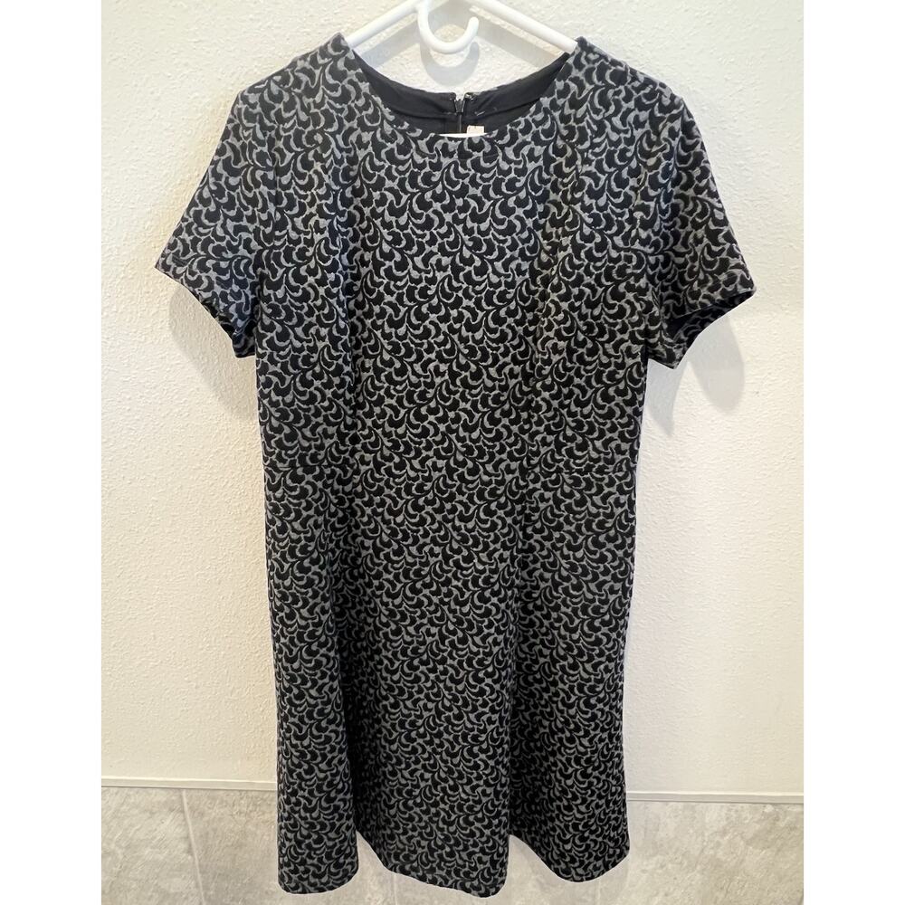 Ann Taylor Loft Fit And Flare Dress. Gray/black. Size 12. Modest, Zip Back.